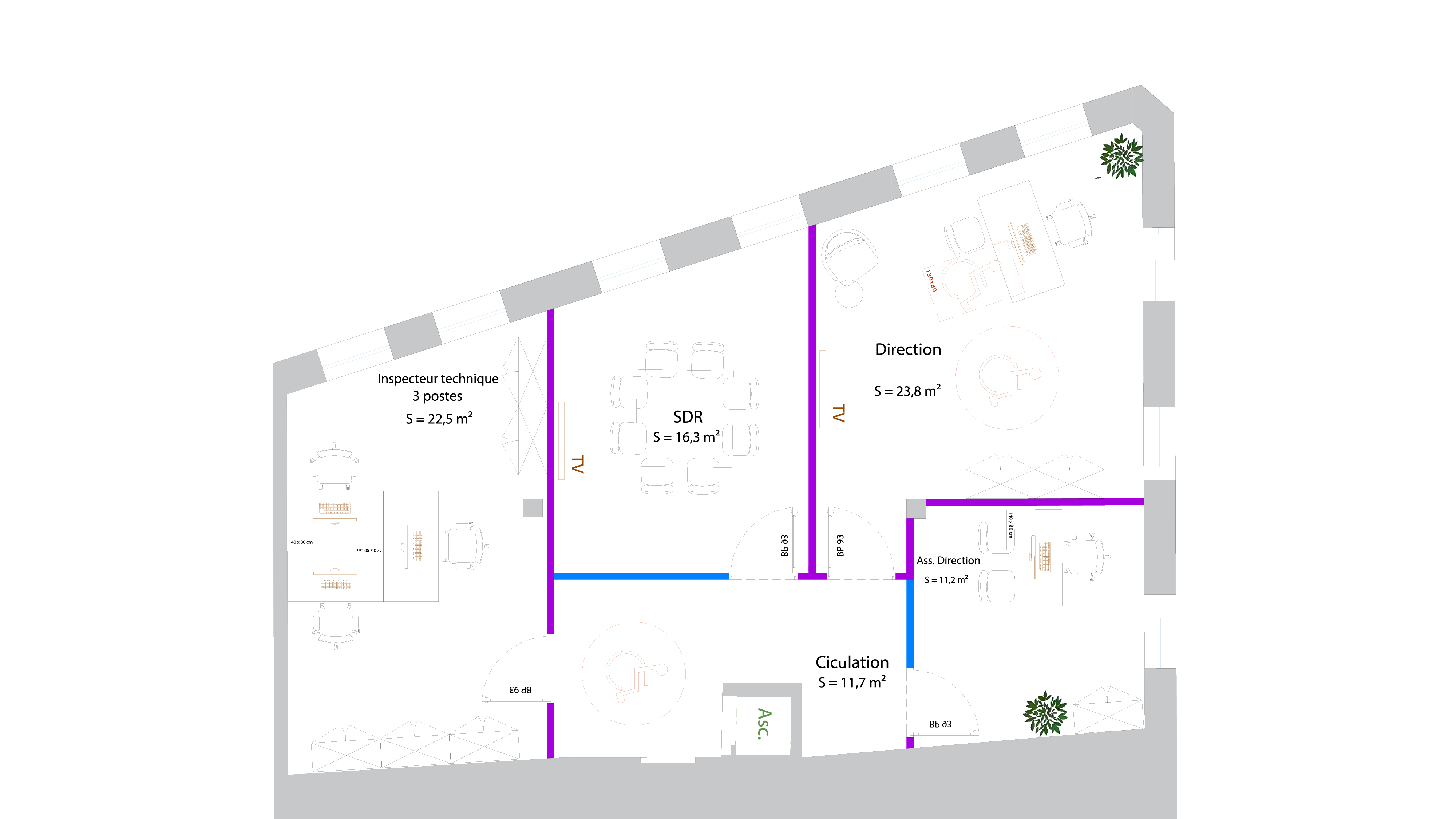 Plan 2D d'aménagement de bureaux
